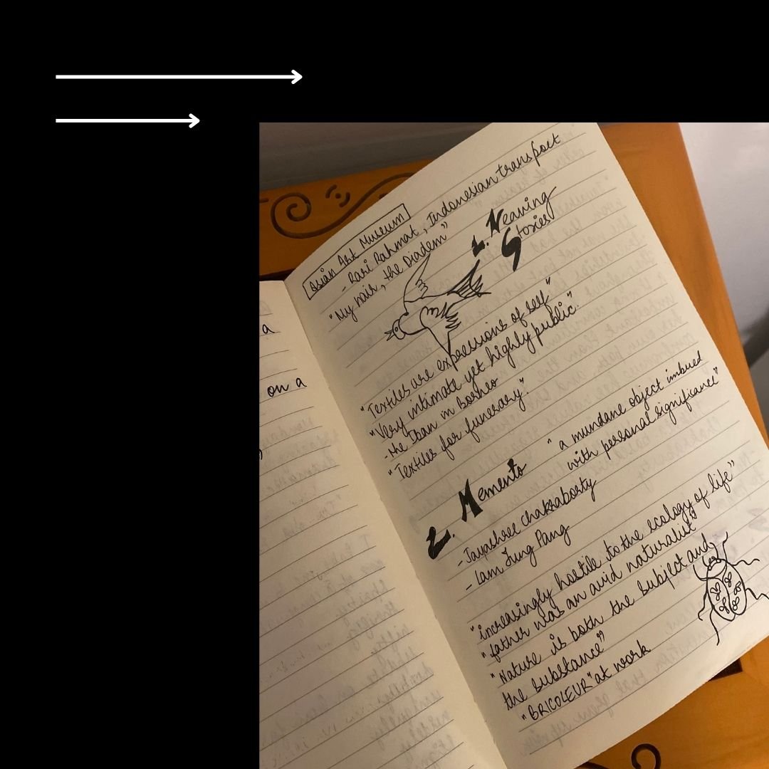 This photograph shows a page of the author's notebook, with some quotes written down, some notes taken, and a drawing of a bird and a beetle