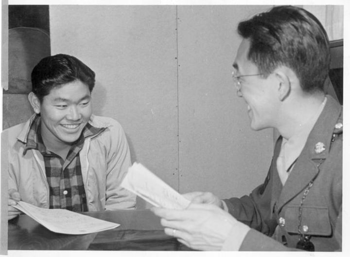 Nakamura Lin's great uncle, Joe Nakamura, signs up to join the 442nd Infantry Regiment at Amache Relocation Camp.